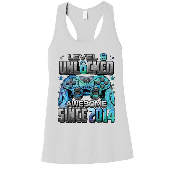 Level 9 Unlocked Awesome Since 2014 9th Birthday Gaming Women's Racerback Tank