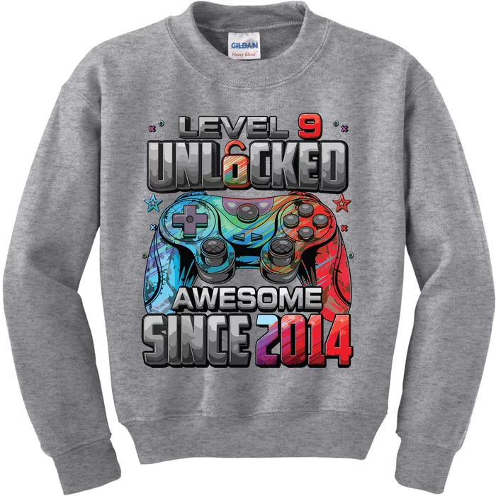 Level 9 Unlocked Awesome Since 2014 9th Birthday Gaming Kids Sweatshirt