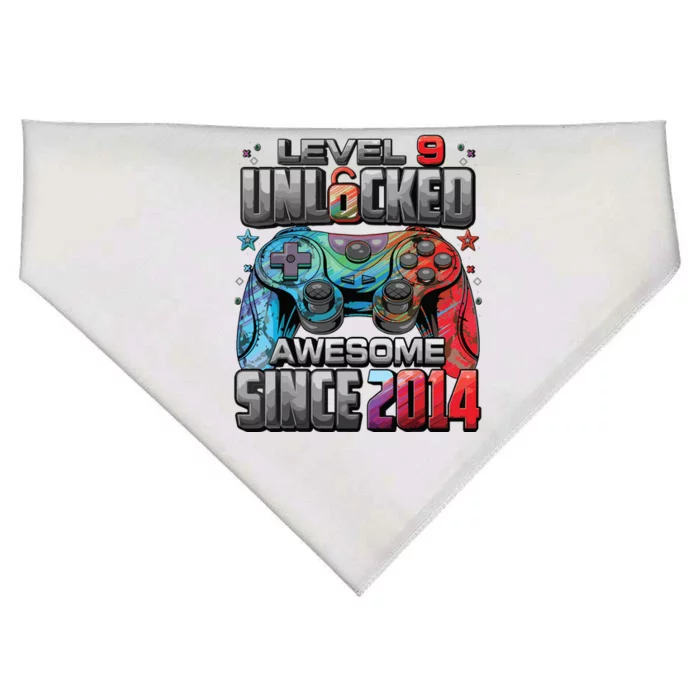 Level 9 Unlocked Awesome Since 2014 9th Birthday Gaming USA-Made Doggie Bandana