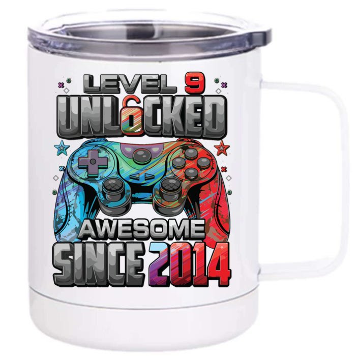 Level 9 Unlocked Awesome Since 2014 9th Birthday Gaming Front & Back 12oz Stainless Steel Tumbler Cup