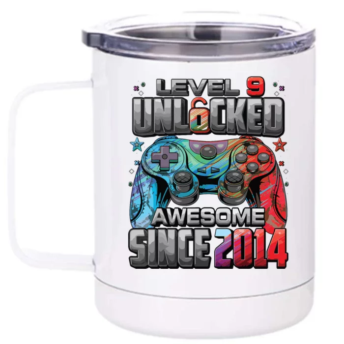 Level 9 Unlocked Awesome Since 2014 9th Birthday Gaming Front & Back 12oz Stainless Steel Tumbler Cup