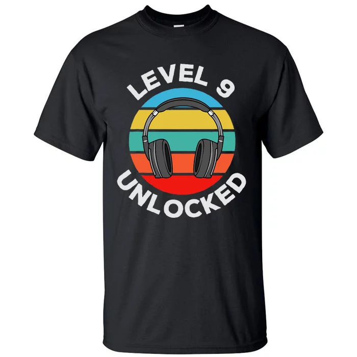 Level 9 Unlocked Music Dj Headphones Vintage 9th Birthday Tall T-Shirt