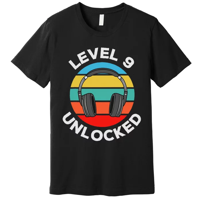 Level 9 Unlocked Music Dj Headphones Vintage 9th Birthday Premium T-Shirt