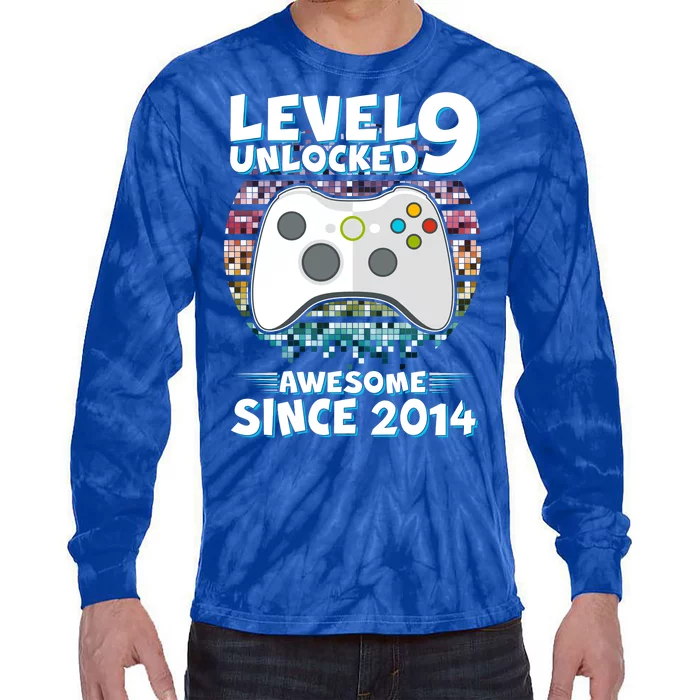 Level 9 Unlocked Awesome Since 2014 Gamer Birthday Tie-Dye Long Sleeve Shirt