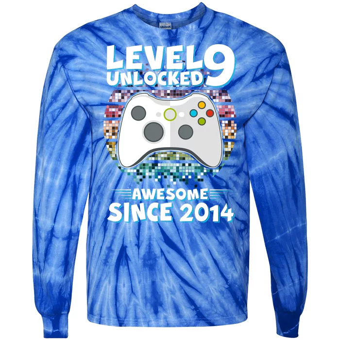 Level 9 Unlocked Awesome Since 2014 Gamer Birthday Tie-Dye Long Sleeve Shirt