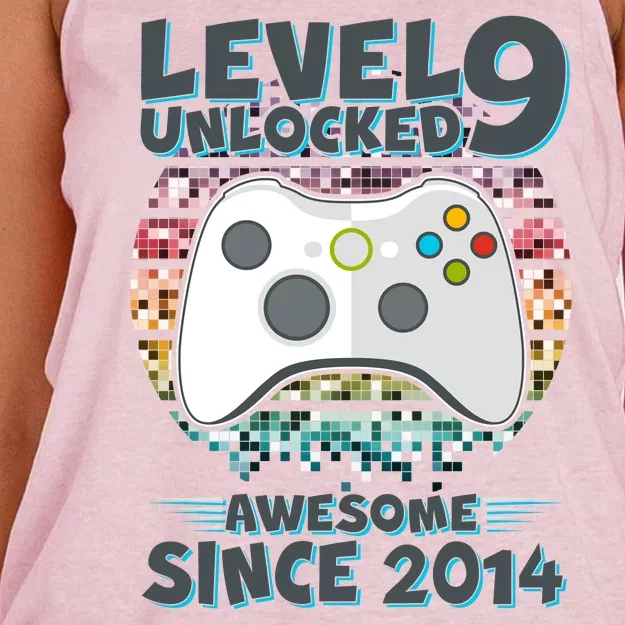 Level 9 Unlocked Awesome Since 2014 Gamer Birthday Women's Knotted Racerback Tank