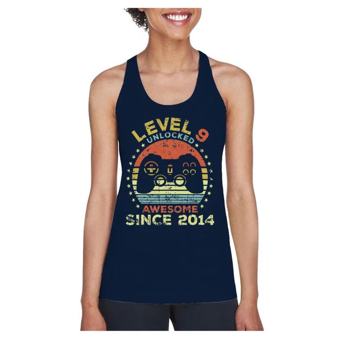 Level 9 Unlocked Awesome Since 2014 9th Birthday Gaming Women's Racerback Tank