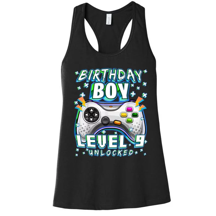 Level 9 Unlocked Video Game 9th Birthday Gamer Boys TShirt Women's Racerback Tank