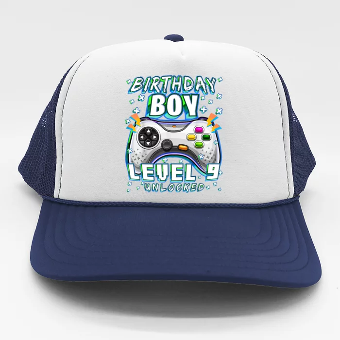 Level 9 Unlocked Video Game 9th Birthday Gamer Boys TShirt Trucker Hat