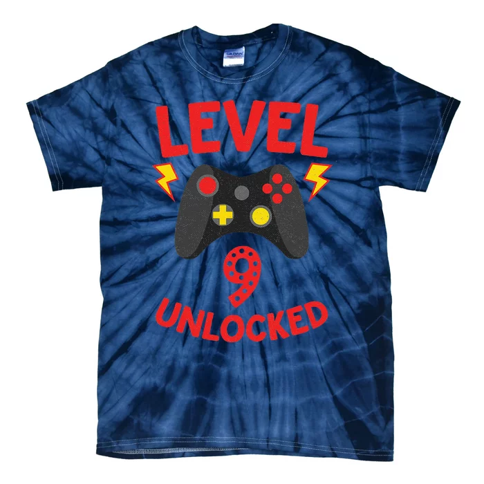 Level 9 Unlocked Funny 9 Year Old Gamer Birthday Gift Tie-Dye T-Shirt