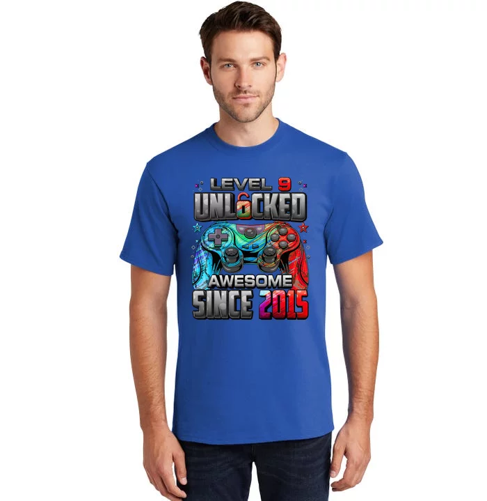 Level 9 Unlocked Awesome Since 2015 9th Birthday Gaming Tall T-Shirt