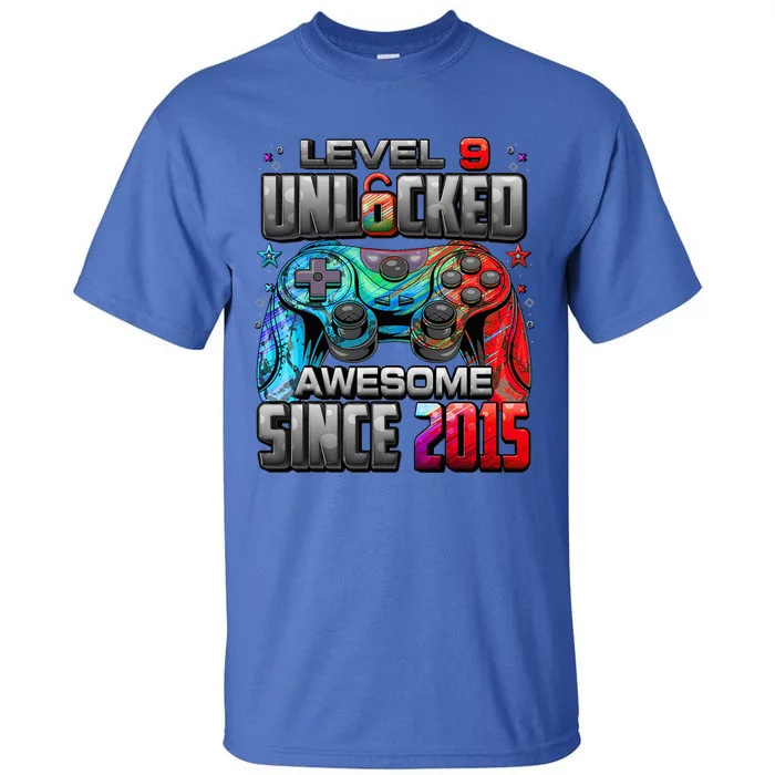 Level 9 Unlocked Awesome Since 2015 9th Birthday Gaming Tall T-Shirt