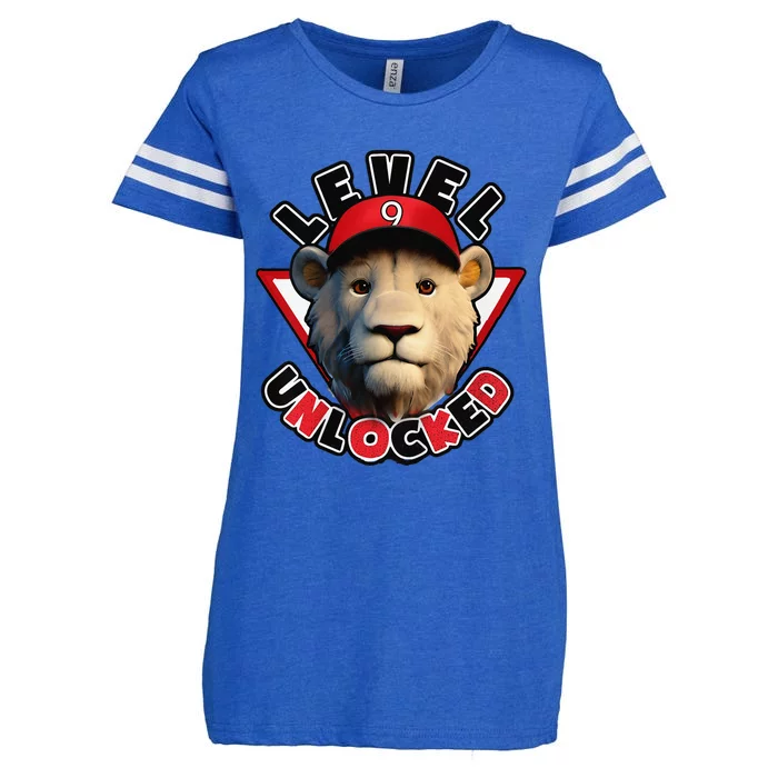 Level 9 unlocked 9 year old birthday lion born 2014 Enza Ladies Jersey Football T-Shirt