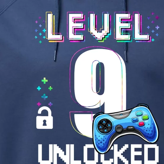 Level 9 Unlocked Video Game 9th Birthday Boy Gamer Performance Fleece Hoodie