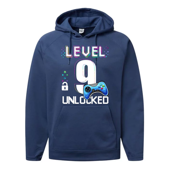 Level 9 Unlocked Video Game 9th Birthday Boy Gamer Performance Fleece Hoodie