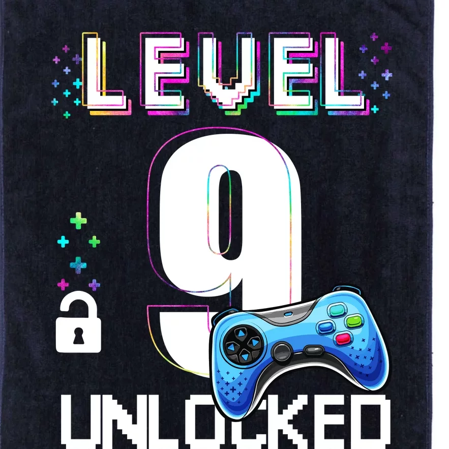 Level 9 Unlocked Video Game 9th Birthday Boy Gamer Platinum Collection Golf Towel