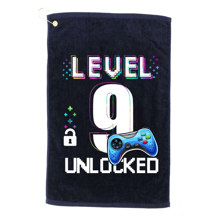 Level 9 Unlocked Video Game 9th Birthday Boy Gamer Platinum Collection Golf Towel