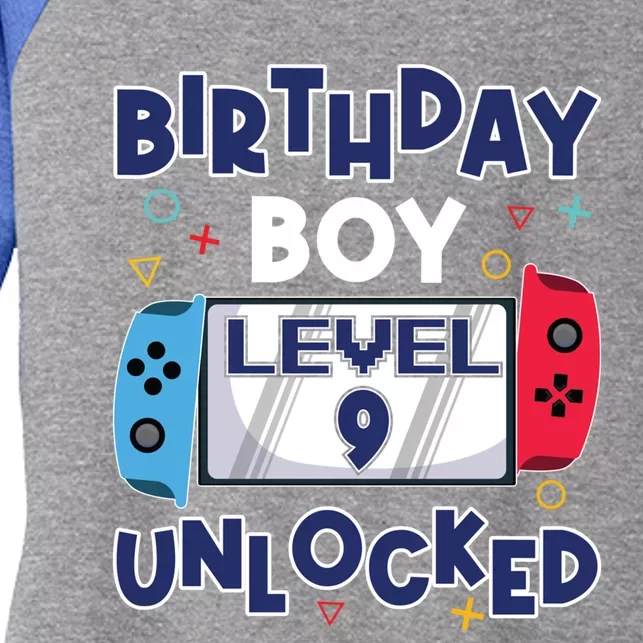 Level 9 Unlocked Gamer 9th Birthday Celebration Gift Women's Tri-Blend 3/4-Sleeve Raglan Shirt