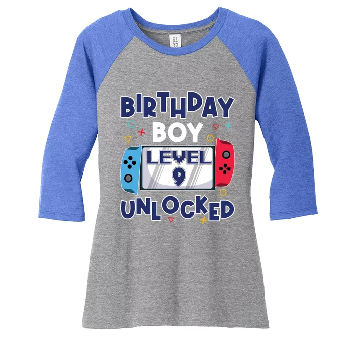 Level 9 Unlocked Gamer 9th Birthday Celebration Gift Women's Tri-Blend 3/4-Sleeve Raglan Shirt