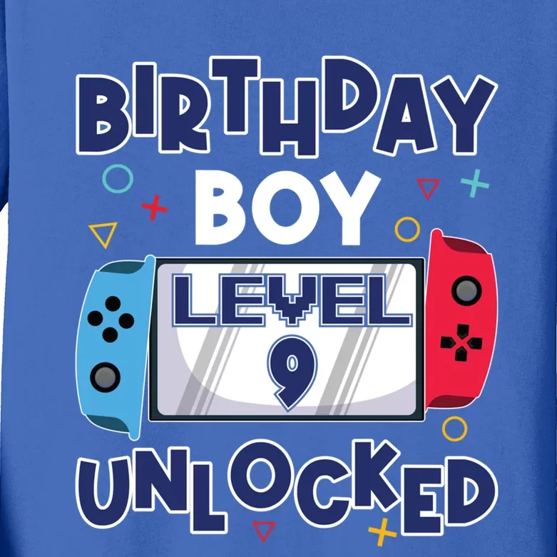 Level 9 Unlocked Gamer 9th Birthday Celebration Gift Kids Long Sleeve Shirt