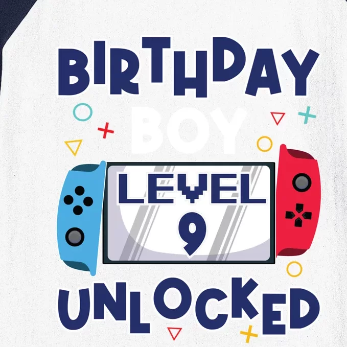 Level 9 Unlocked Gamer 9th Birthday Celebration Gift Baseball Sleeve Shirt