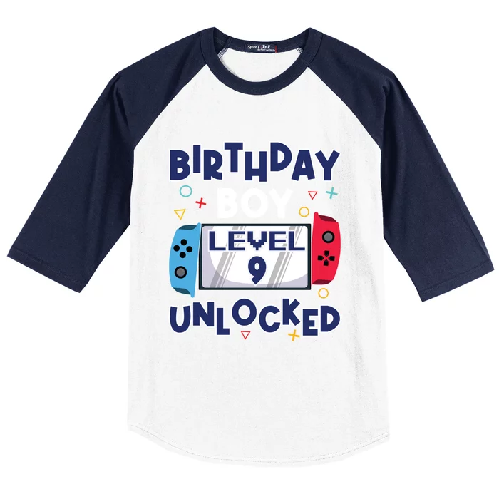 Level 9 Unlocked Gamer 9th Birthday Celebration Gift Baseball Sleeve Shirt