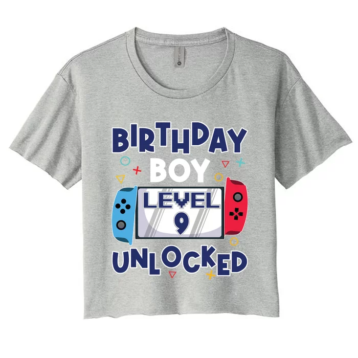 Level 9 Unlocked Gamer 9th Birthday Celebration Gift Women's Crop Top Tee