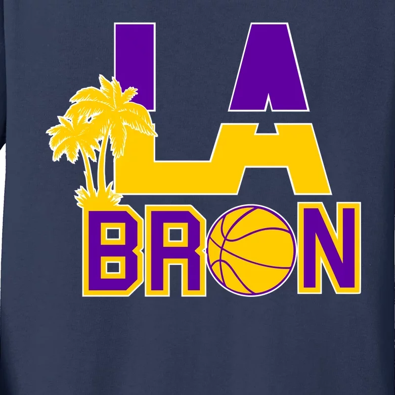 LA Bron Basketball Palm Tree Logo Kids Long Sleeve Shirt