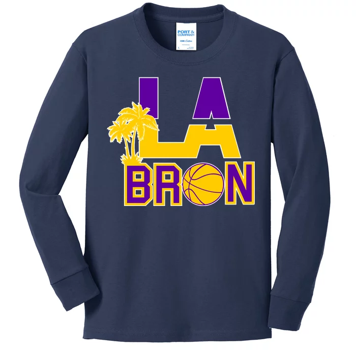 LA Bron Basketball Palm Tree Logo Kids Long Sleeve Shirt