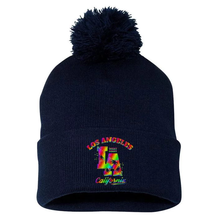 LA Retro Los Angeles Colors Pom Pom 12in Knit Beanie