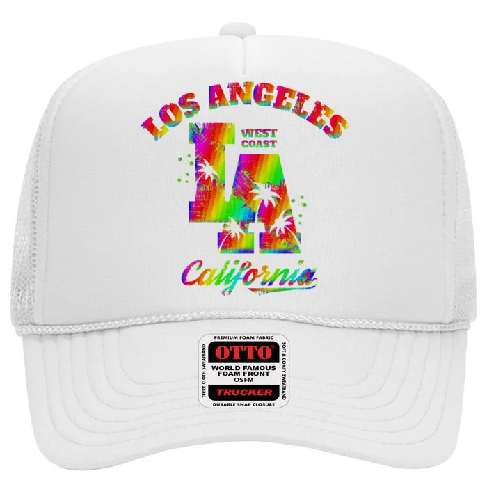 LA Retro Los Angeles Colors High Crown Mesh Trucker Hat