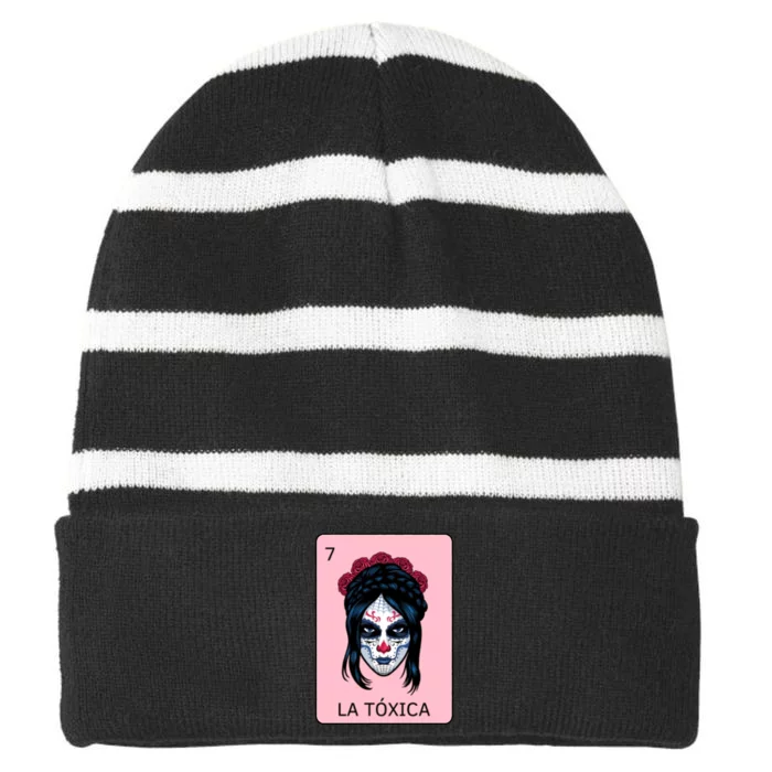 La Toxica Sugar Skull Striped Beanie with Solid Band