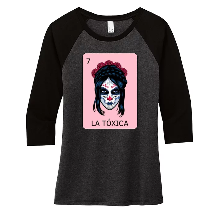 La Toxica Sugar Skull Women's Tri-Blend 3/4-Sleeve Raglan Shirt