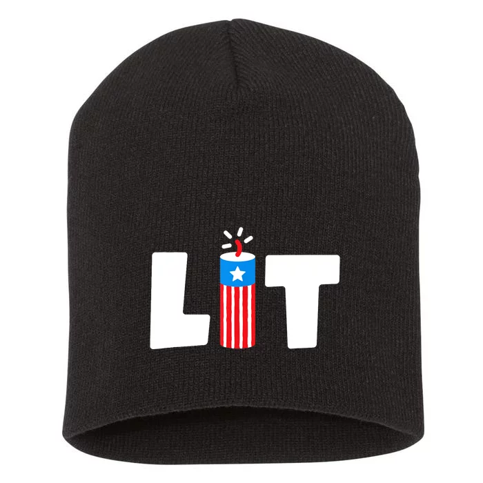 Lit American 4th of July US Patriotic Pride Short Acrylic Beanie