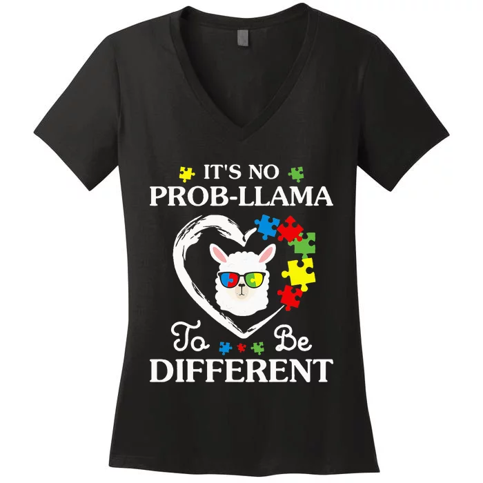 Llama Autism Awareness Gift Be A Little Different Women's V-Neck T-Shirt