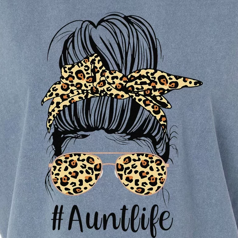 Leopard Aunties Aunt Life Funny Messy Bun Mother's Day Garment-Dyed Women's Muscle Tee