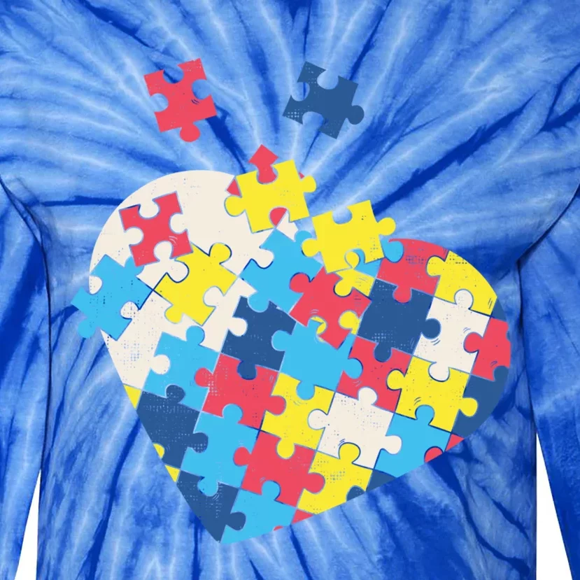 Love Autism Awareness Puzzle Pieces Gift Design Idea Great Gift Tie-Dye Long Sleeve Shirt