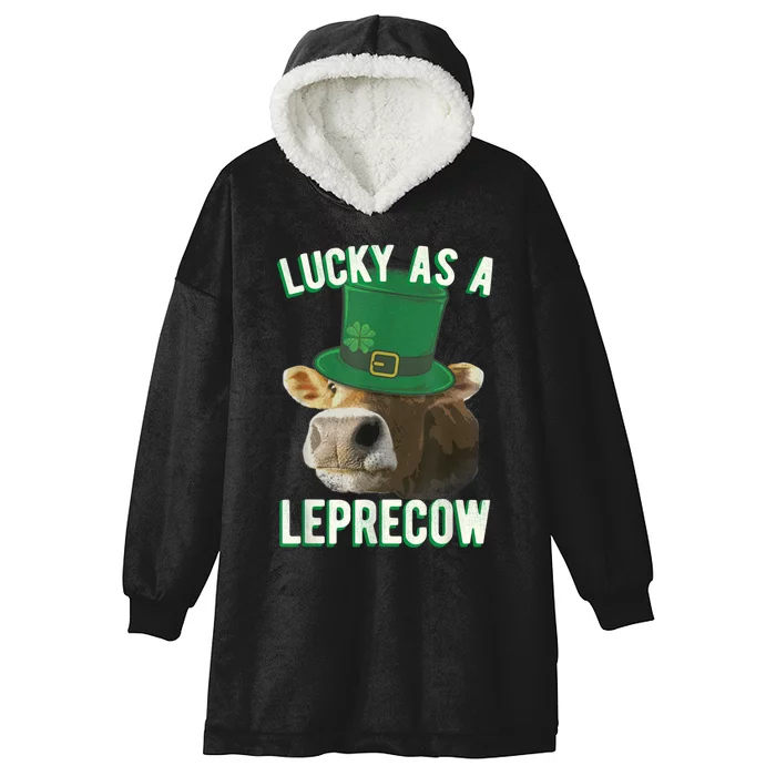 Lucky As A Leprecow Cute Cow Leprechaun MashUp St. Paddy's Hooded Wearable Blanket