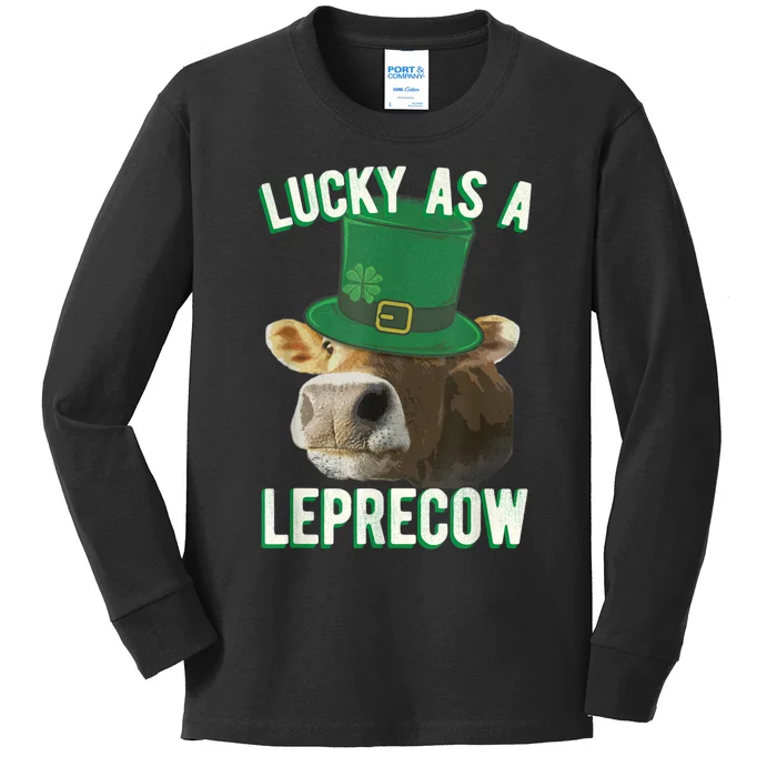 Lucky As A Leprecow Cute Cow Leprechaun MashUp St. Paddy's Kids Long Sleeve Shirt