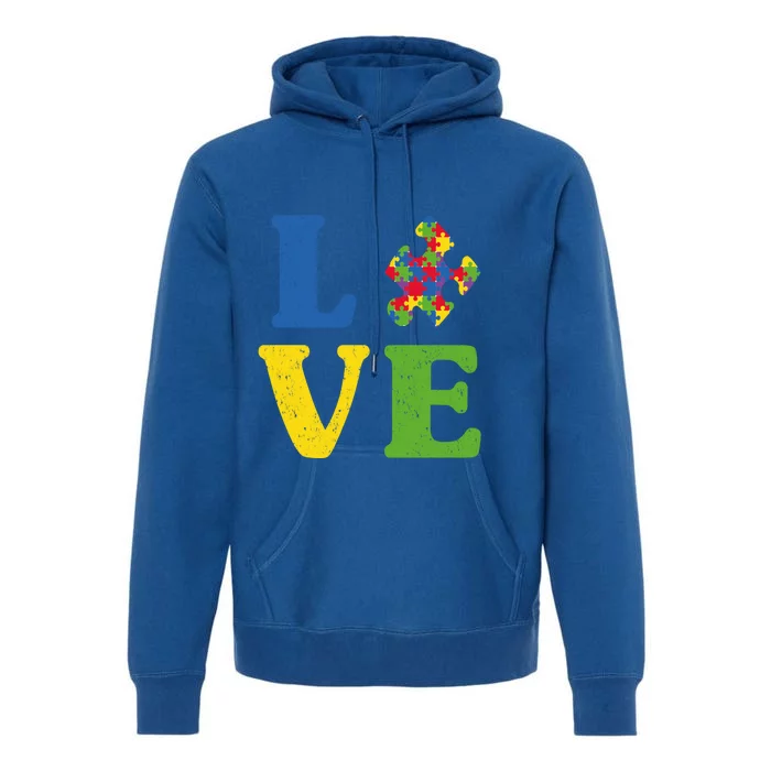 Love Autism Awareness Autistic Puzzle Piece Gift Premium Hoodie