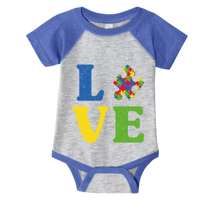 Love Autism Awareness Autistic Puzzle Piece Gift Infant Baby Jersey Bodysuit