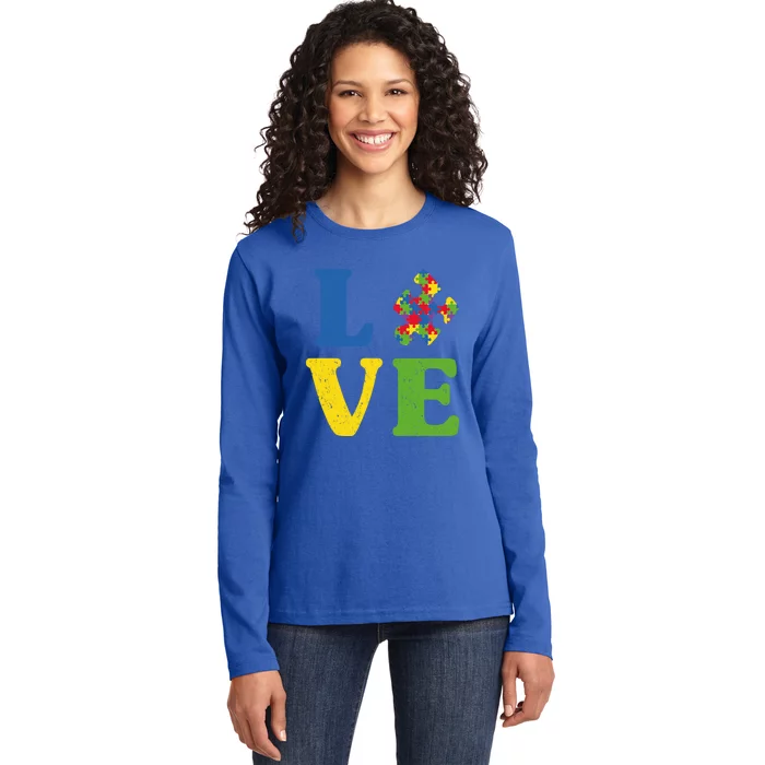 Love Autism Awareness Autistic Puzzle Piece Gift Ladies Long Sleeve Shirt