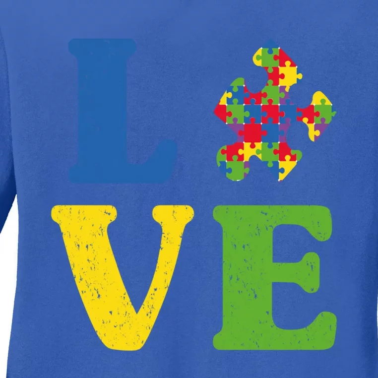 Love Autism Awareness Autistic Puzzle Piece Gift Ladies Long Sleeve Shirt