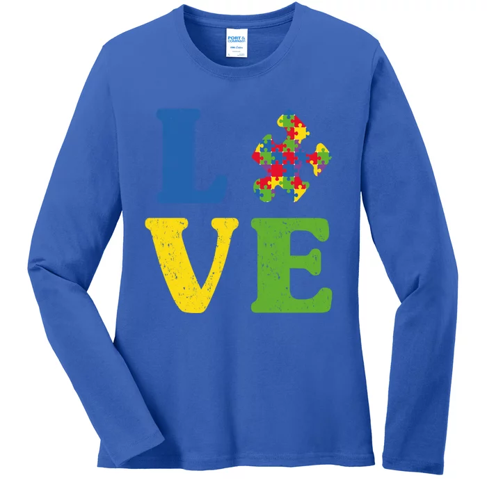 Love Autism Awareness Autistic Puzzle Piece Gift Ladies Long Sleeve Shirt