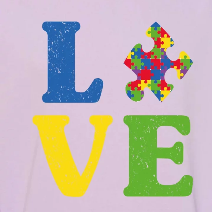 Love Autism Awareness Autistic Puzzle Piece Gift Garment-Dyed Sweatshirt