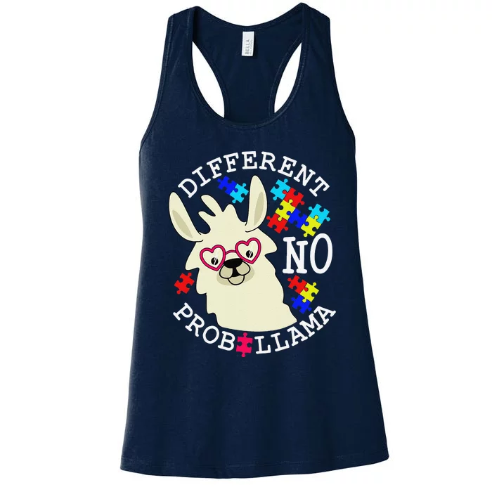 Llama Autism Awareness Different No Probllama Drama Funny Women's Racerback Tank