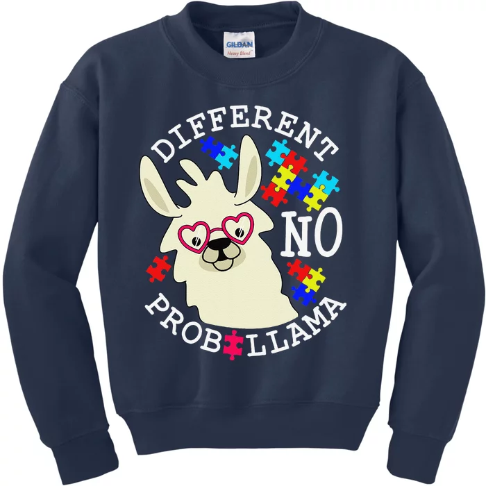 Llama Autism Awareness Different No Probllama Drama Funny Kids Sweatshirt