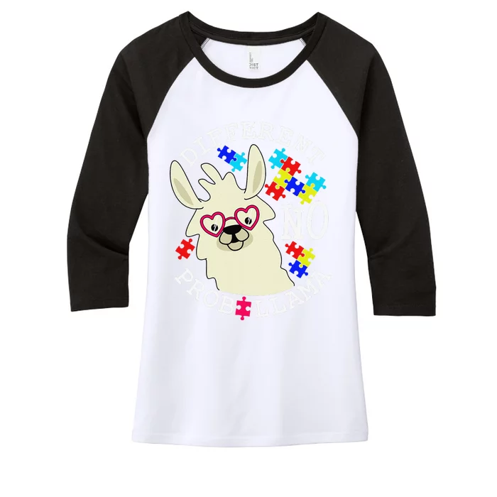 Llama Autism Awareness Different No Probllama Drama Funny Women's Tri-Blend 3/4-Sleeve Raglan Shirt