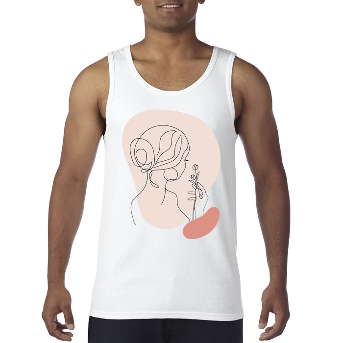 Line Art Abstract Minimalist Of Women Face With Rose Flower Tank Top