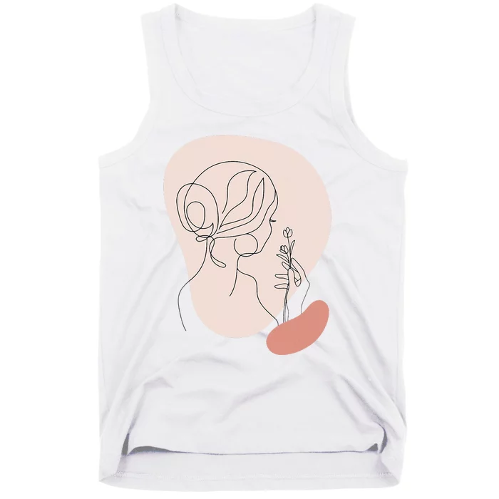 Line Art Abstract Minimalist Of Women Face With Rose Flower Tank Top